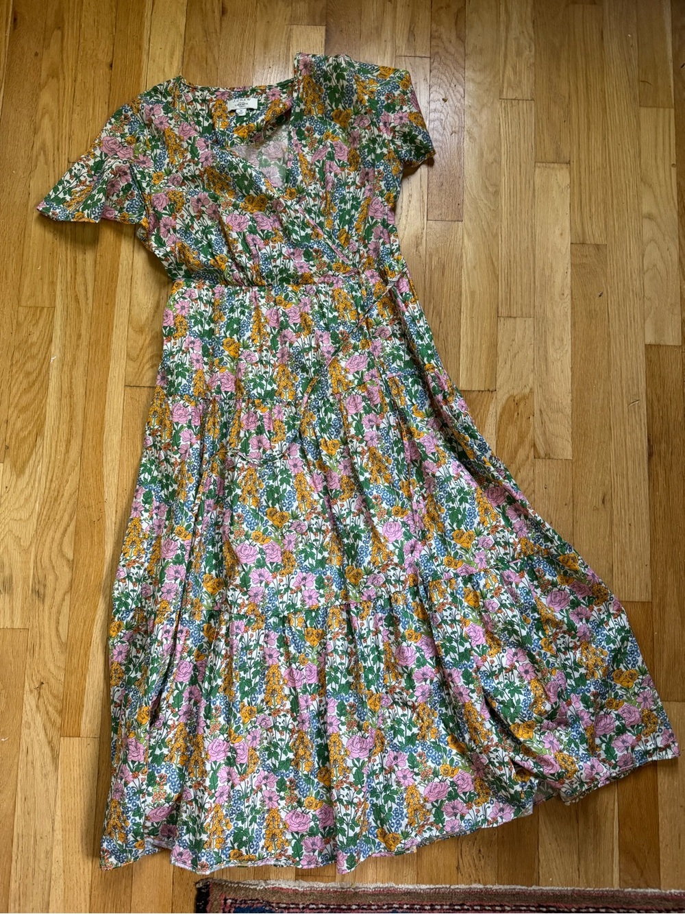 J. Crew x Liberty Floral Tiered Maxi Dress in Pink, Green & Yellow